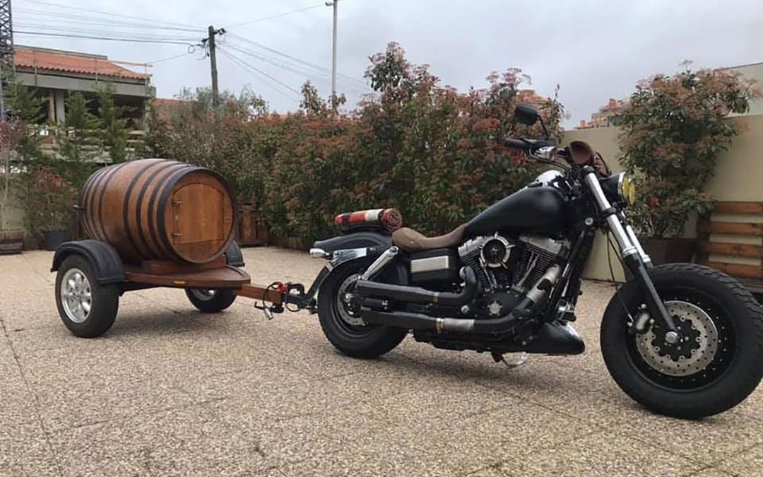 Touring motorcycle towing a small cargo trailer with a HitchDoc hitch